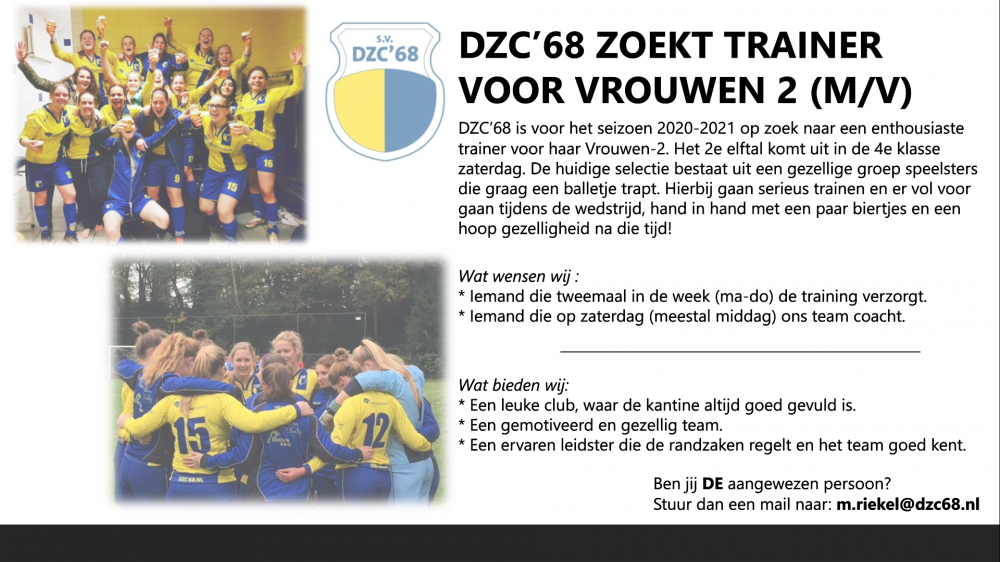 Vrouwen 2 zoekt enthousiaste trainer